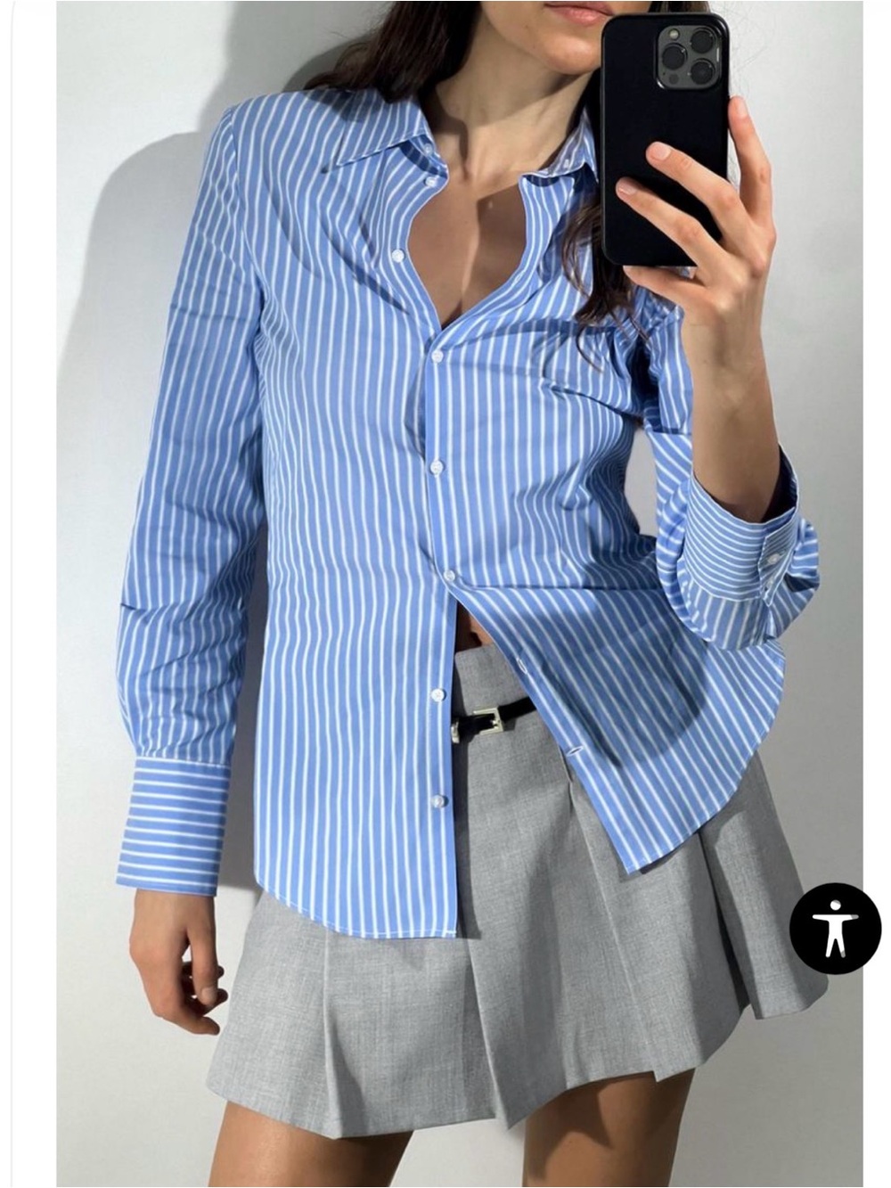 Zara Blue & White Vertical Stripe Button-Down Shirt
